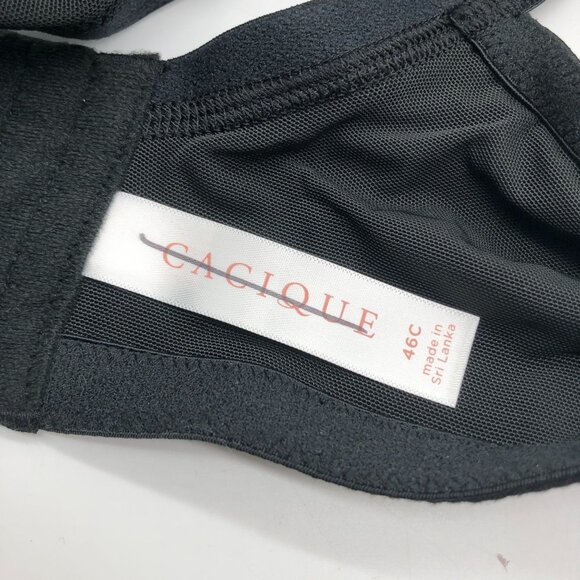 Cacique Lightly Lined Full Coverage Bra Black Cotton & Spandex 46C - Picture 3 of 4